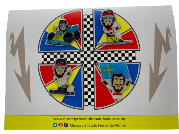 Pack of 4 caricature pins Fernando Alonso