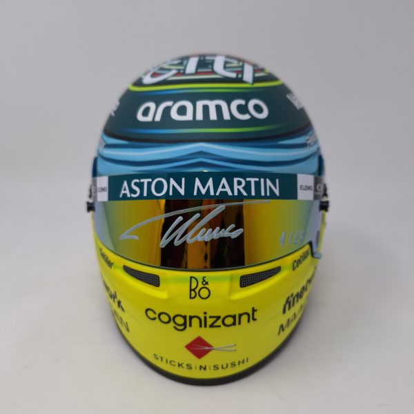 MINI CASCO EDICIÓN ESPECIAL AM25 ARABIA SAUDI FIRMADO POR FERNANDO ALONSO - Imagen 5
