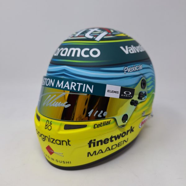 MINI CASCO EDICIÓN ESPECIAL AM25 ARABIA SAUDI FIRMADO POR FERNANDO ALONSO - Imagen 6